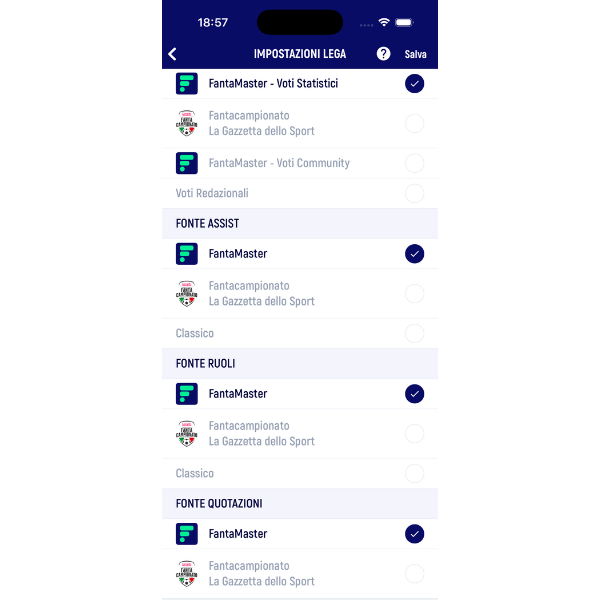 3 listoni diversi e ruoli personalizzabili su FantaMaster